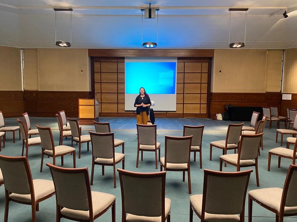 Nina at the Bloomsbury Festival - surrounded by chairs ahead of the breath workshop