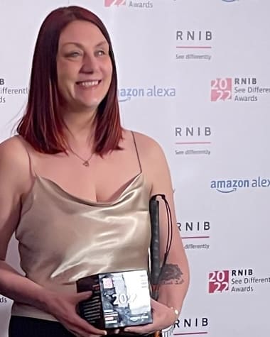 Nina with her RNIB See Differently Award for Volunteer of the Year 2022